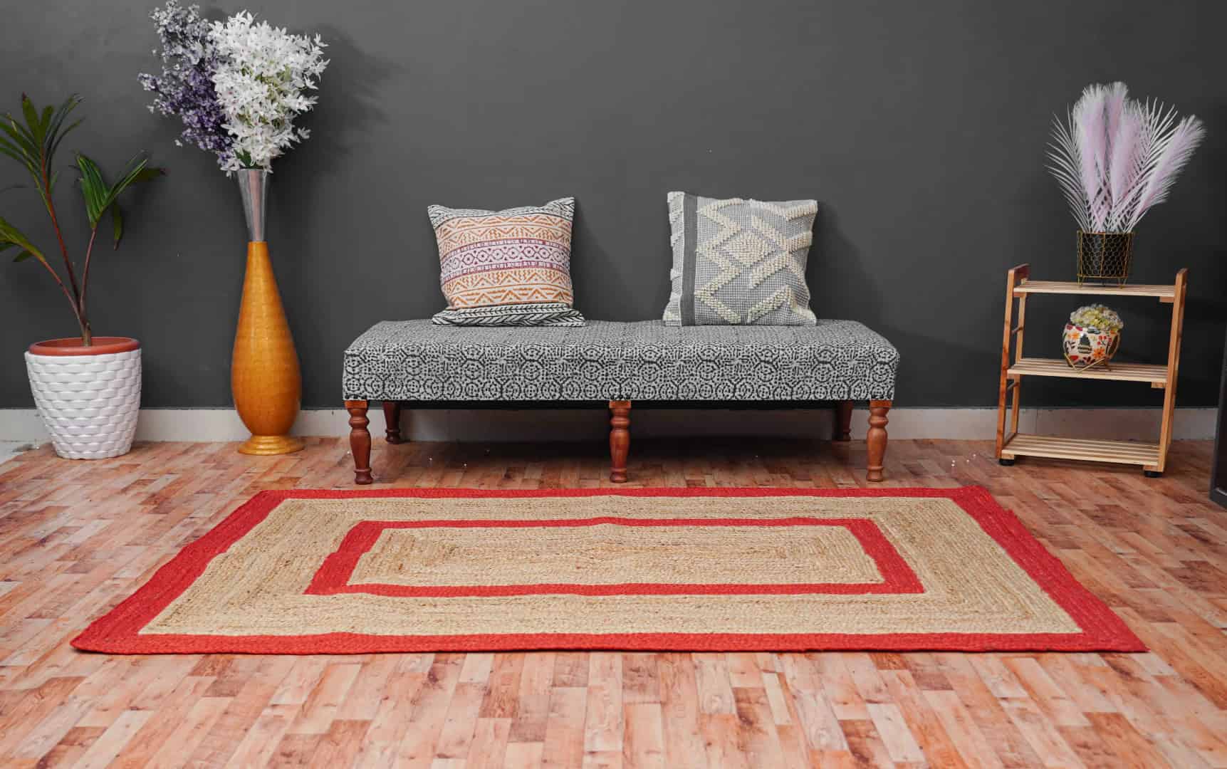 Eco Friendly Handmade Braided Large Area Natural Jute Rug with Color Border - Image 3