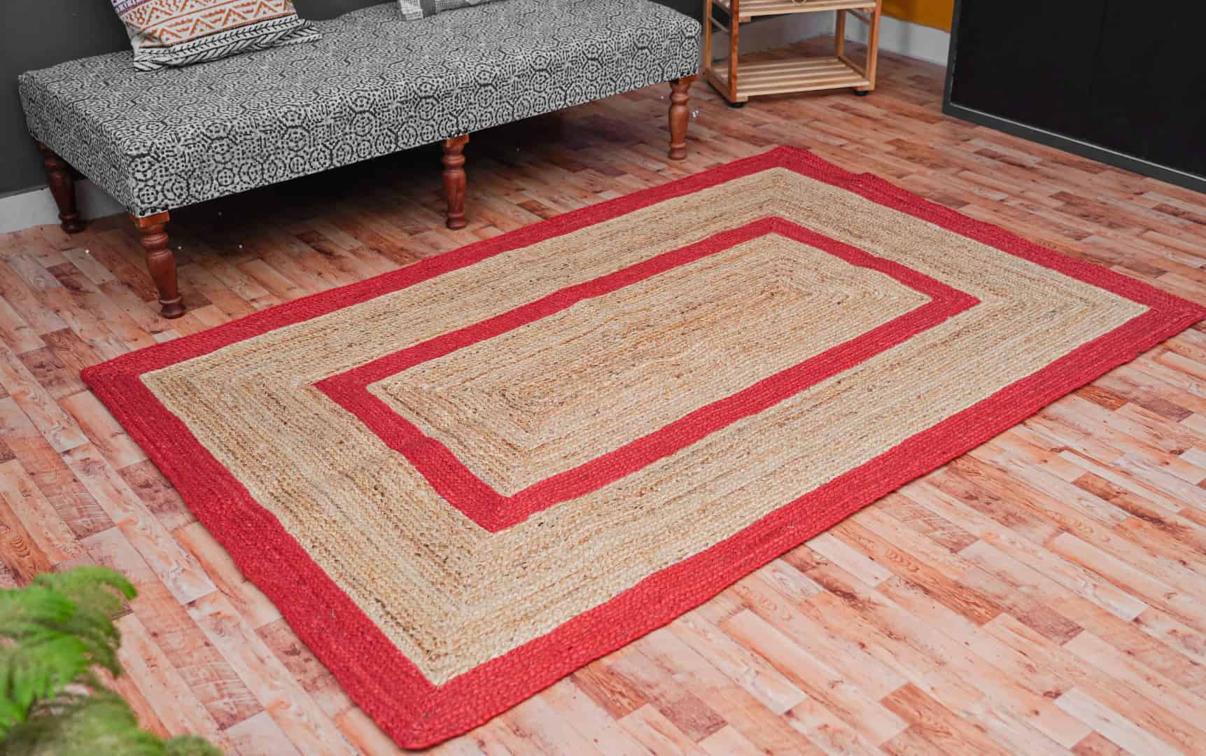 Eco Friendly Handmade Braided Large Area Natural Jute Rug with Color Border - Image 2