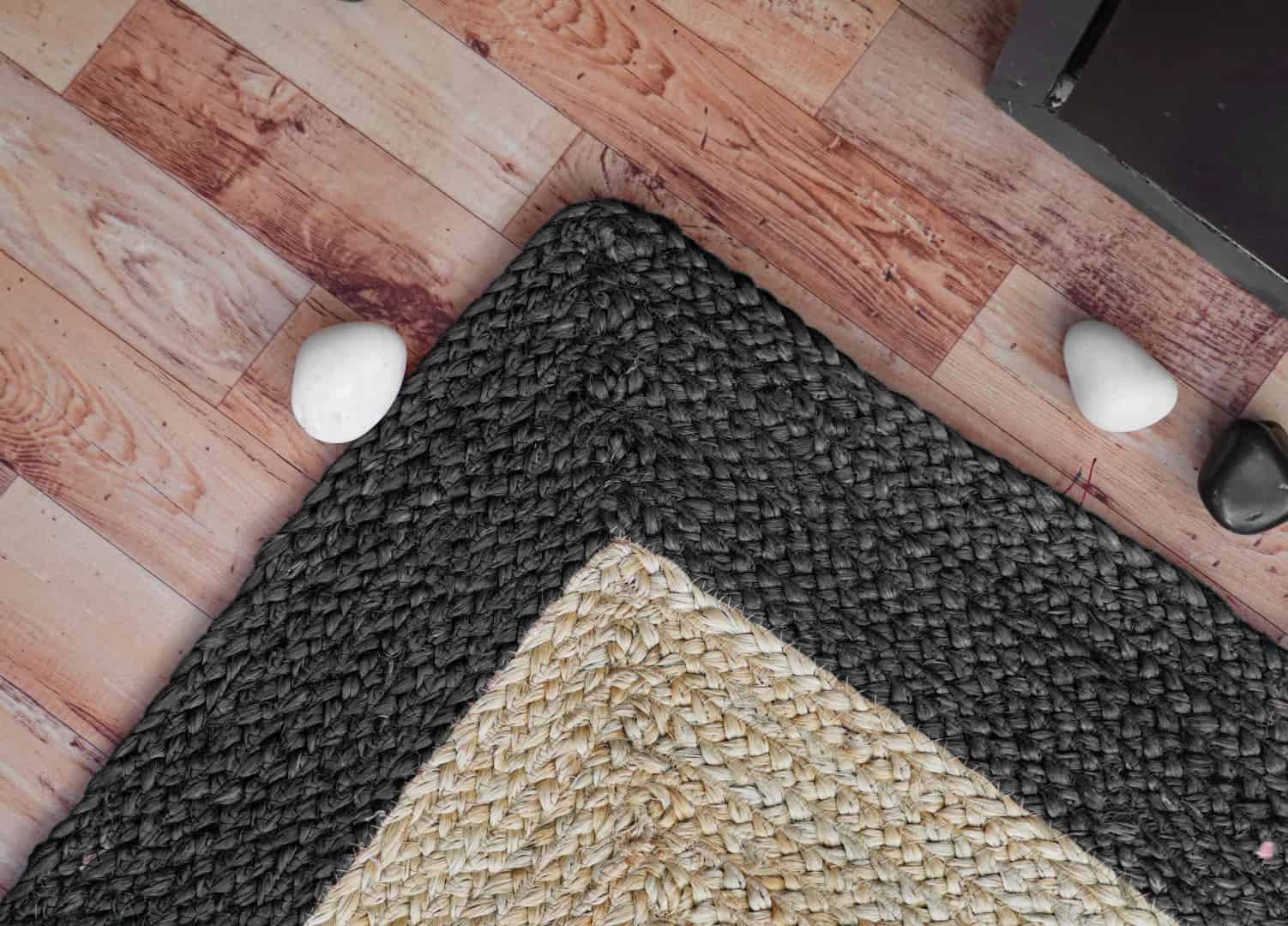 Two Line Color Bordered Hand Braided Bohemian Natural Jute Rug - Image 5