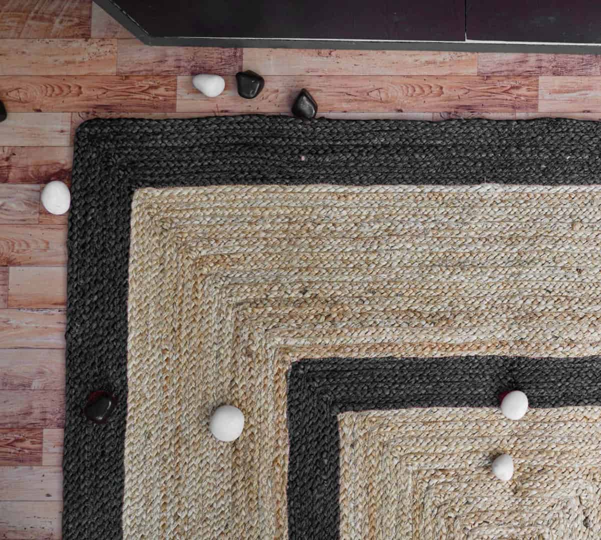 Two Line Color Bordered Hand Braided Bohemian Natural Jute Rug - Image 6