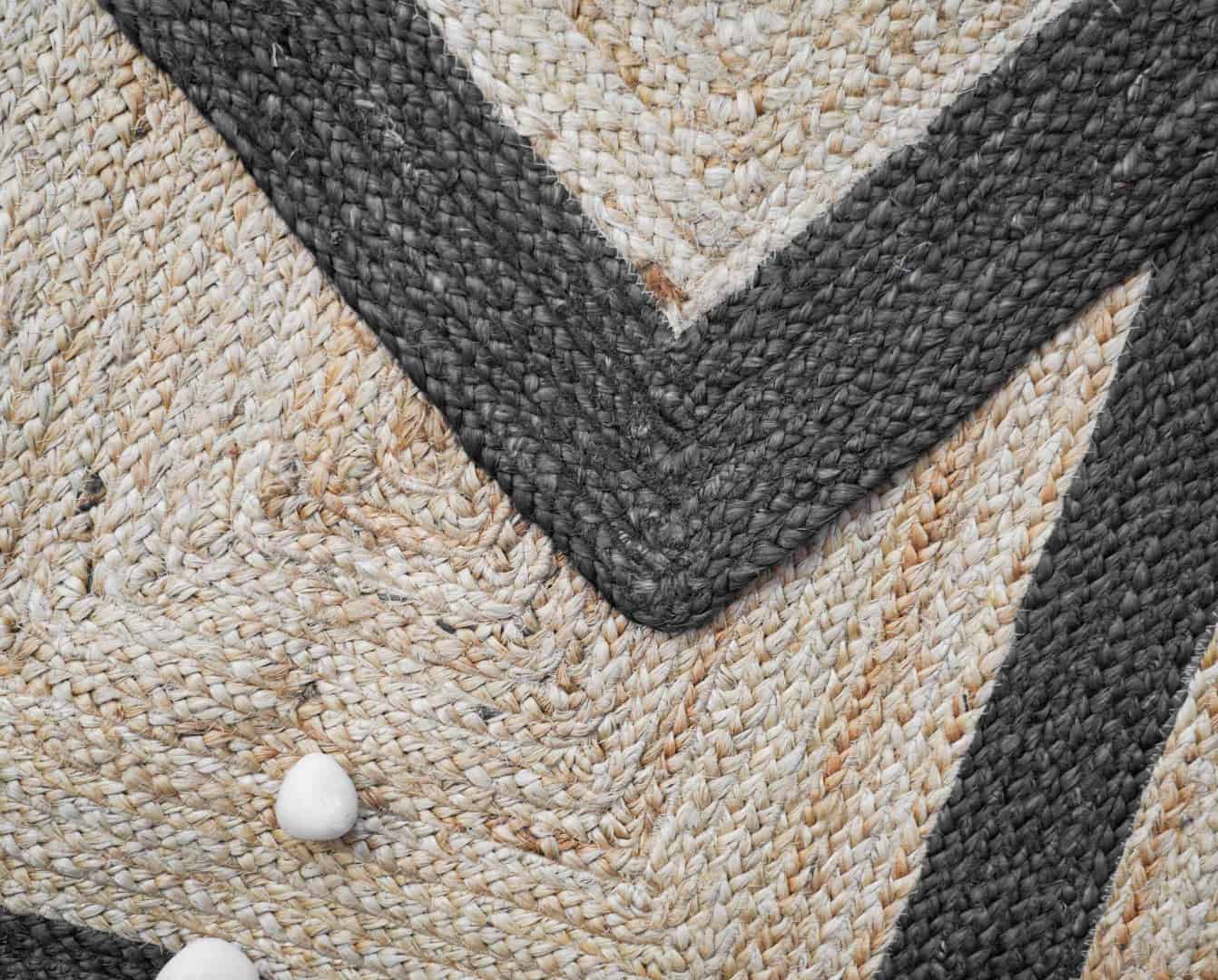 Two Line Color Bordered Hand Braided Bohemian Natural Jute Rug - Image 7