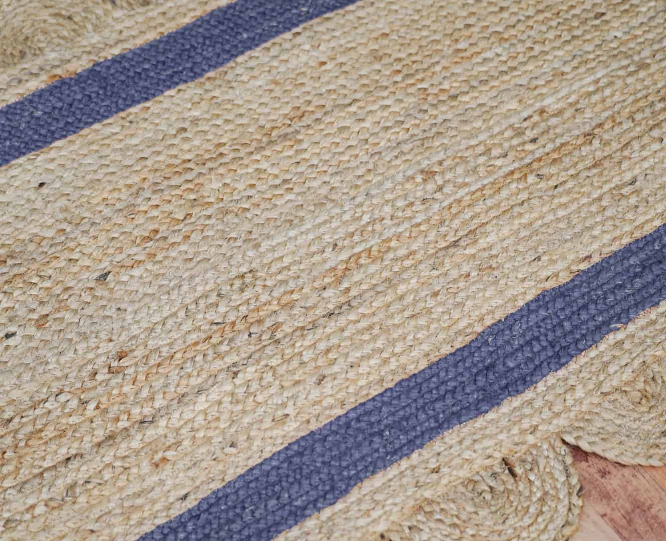 Bohemian Home Decor Handmade Natural Jute Braided Oval Scalloped Rug with Color Border - Image 4