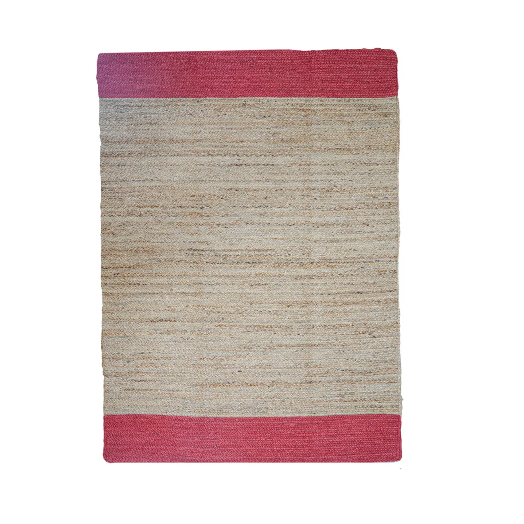 Beige with Color Border Bohemian Hand Braided Jute Rectangle Rug