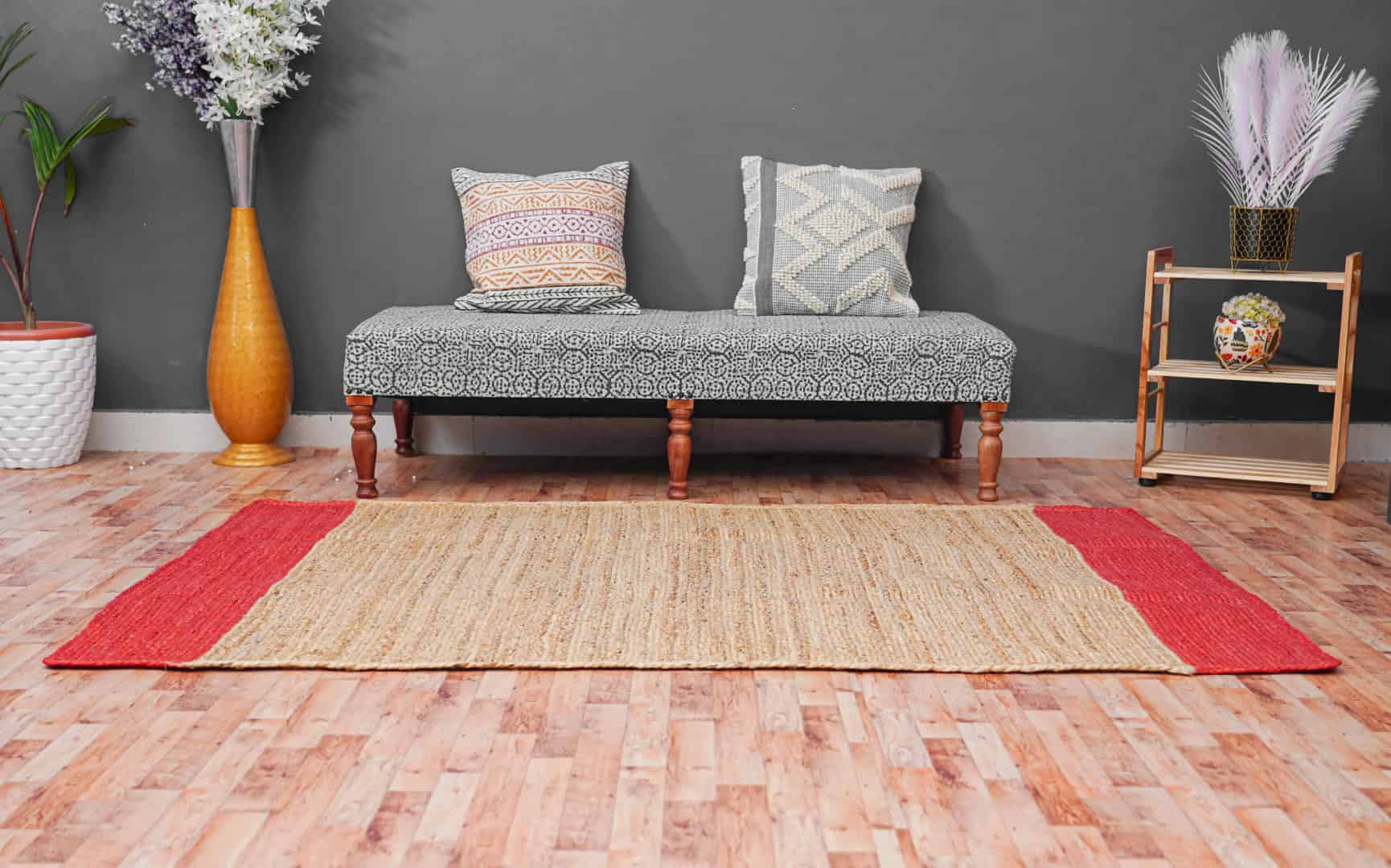 Beige with Color Border Bohemian Hand Braided Jute Rectangle Rug - Image 2