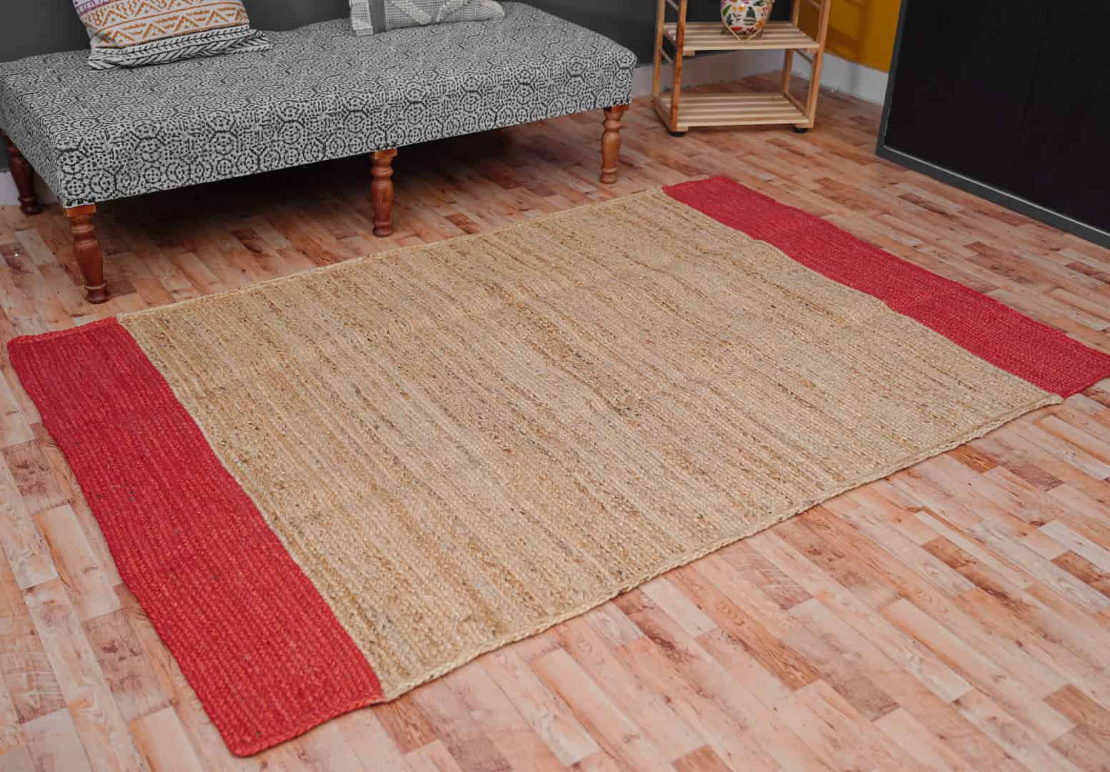 Beige with Color Border Bohemian Hand Braided Jute Rectangle Rug - Image 3