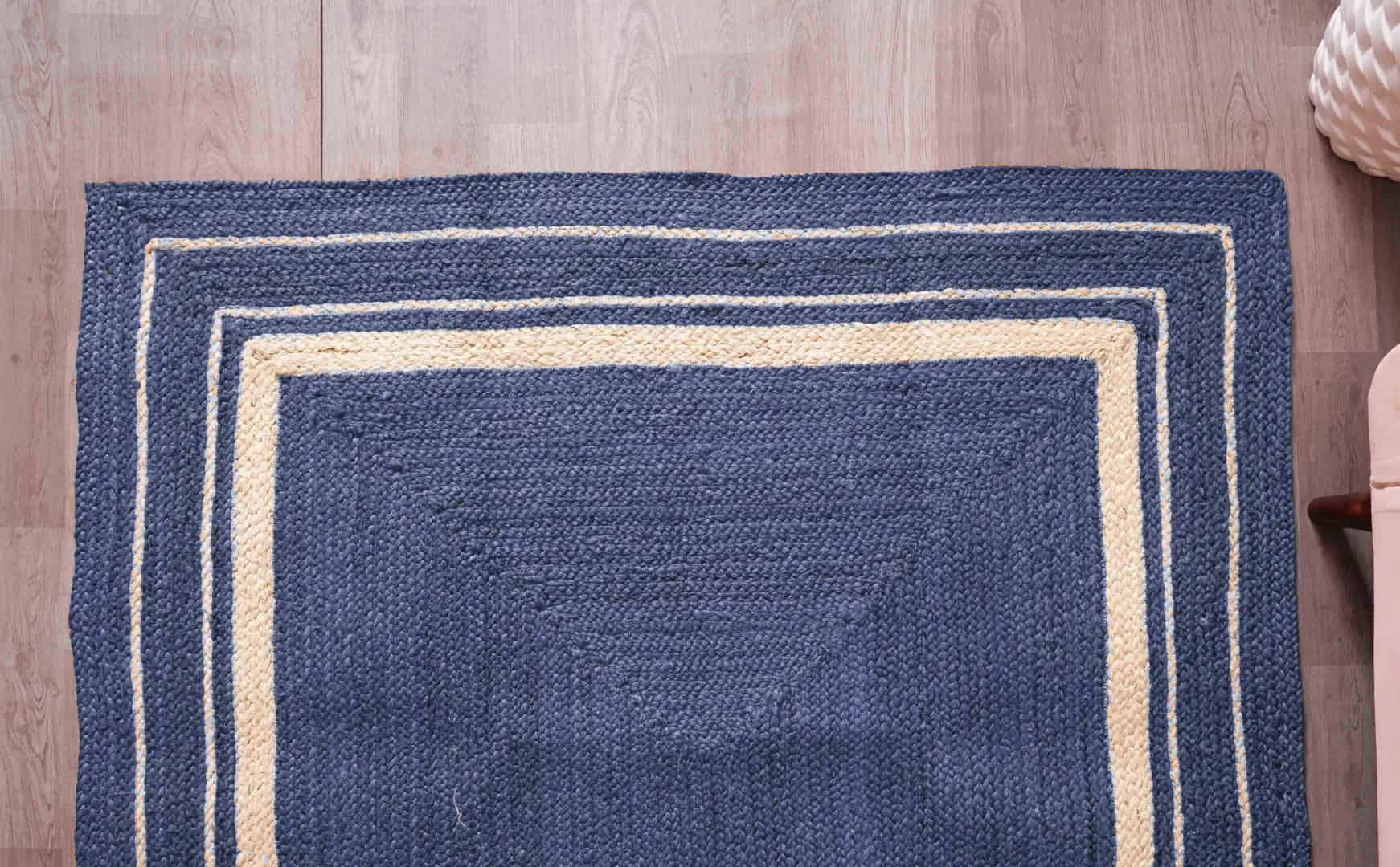 White Bordered Hand Braided Custom Color Jute Rectangle Rug - Image 4