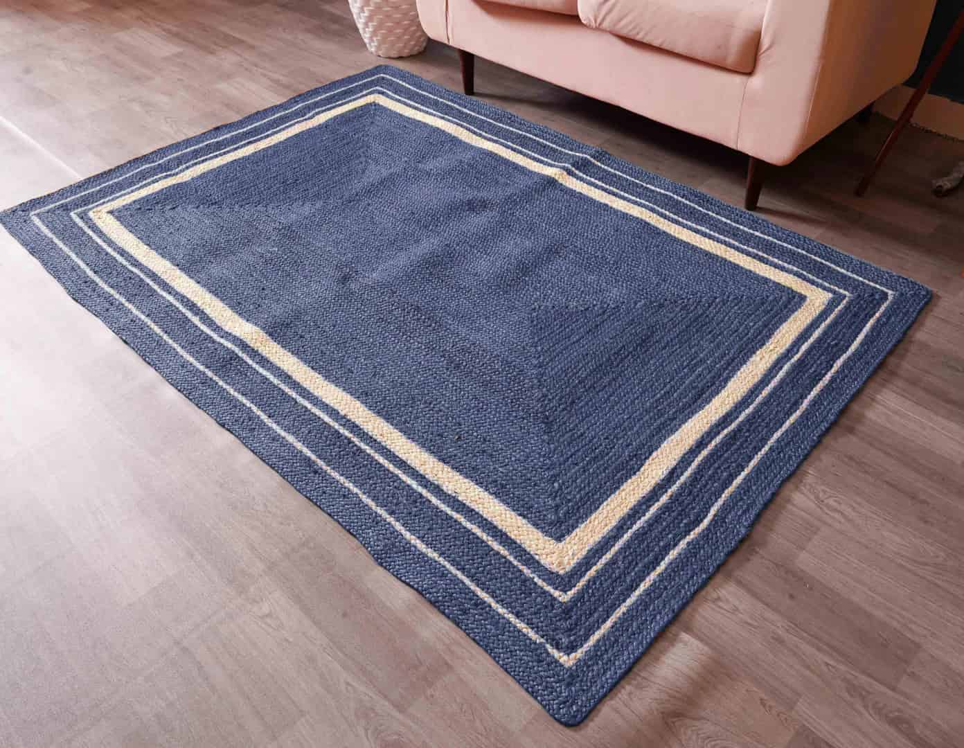 White Bordered Hand Braided Custom Color Jute Rectangle Rug - Image 1