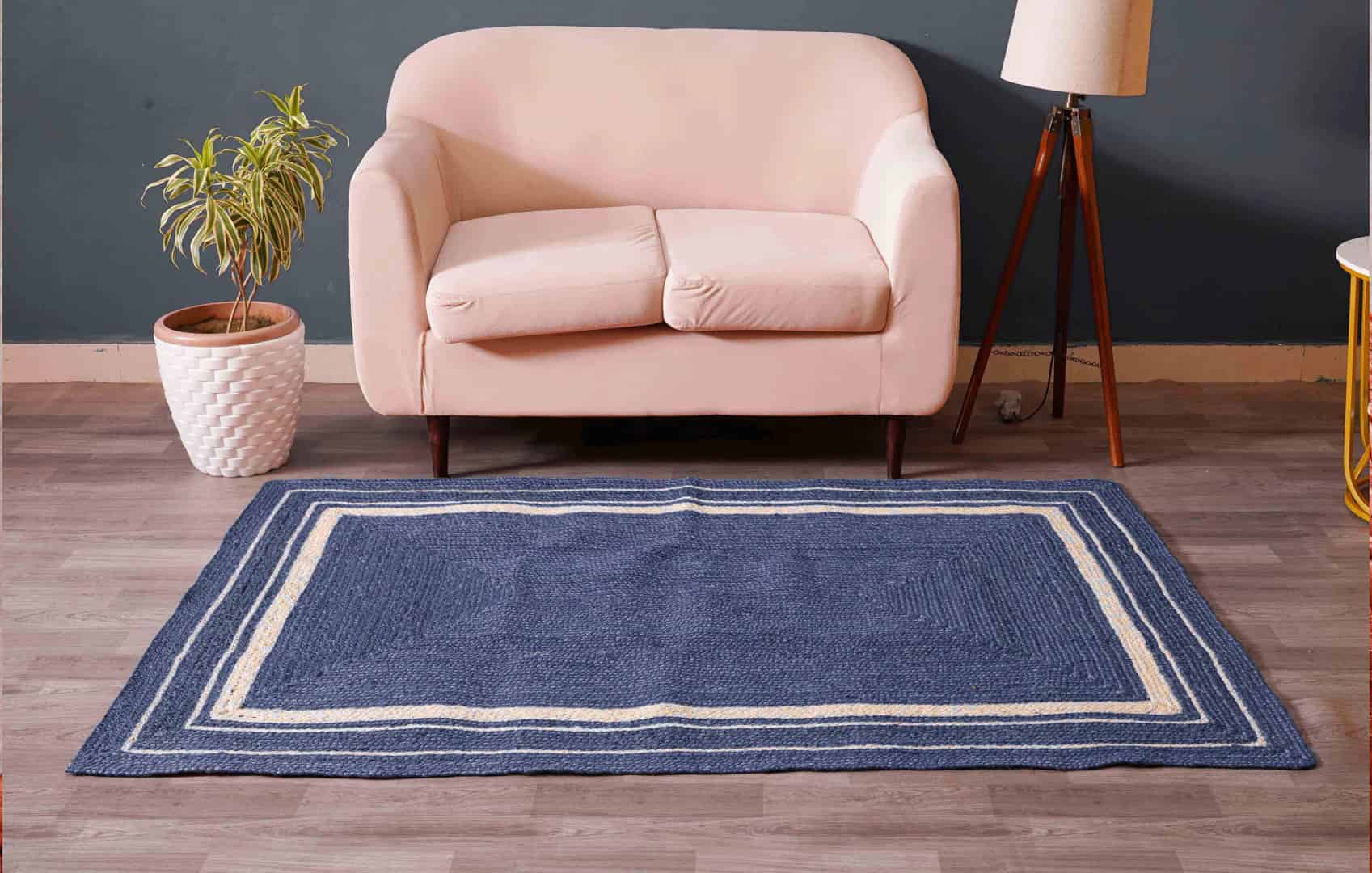 White Bordered Hand Braided Custom Color Jute Rectangle Rug - Image 2