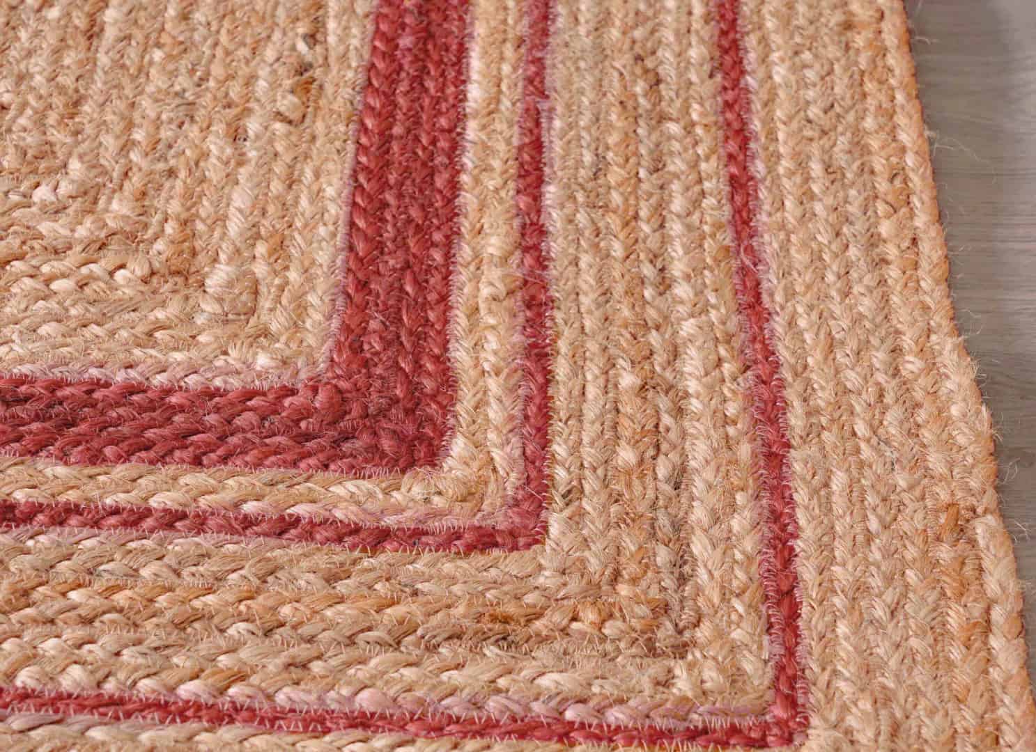 Large Area Hand Braided Bohemian Natural Jute Rug with Color Border - Image 5