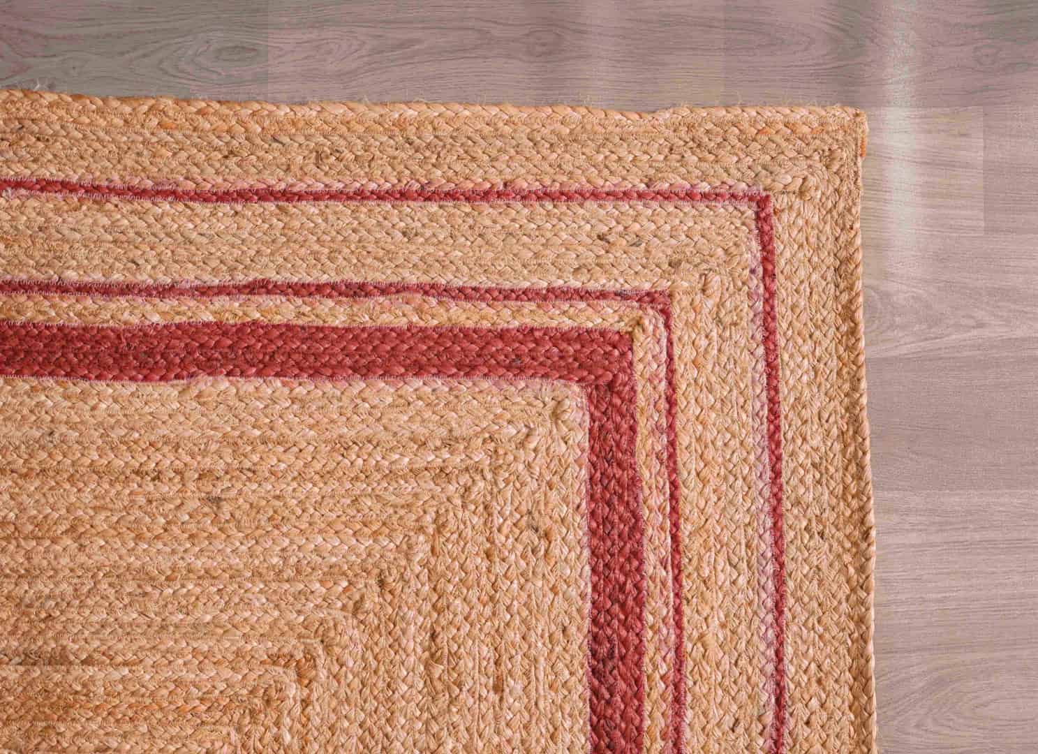 Large Area Hand Braided Bohemian Natural Jute Rug with Color Border - Image 6