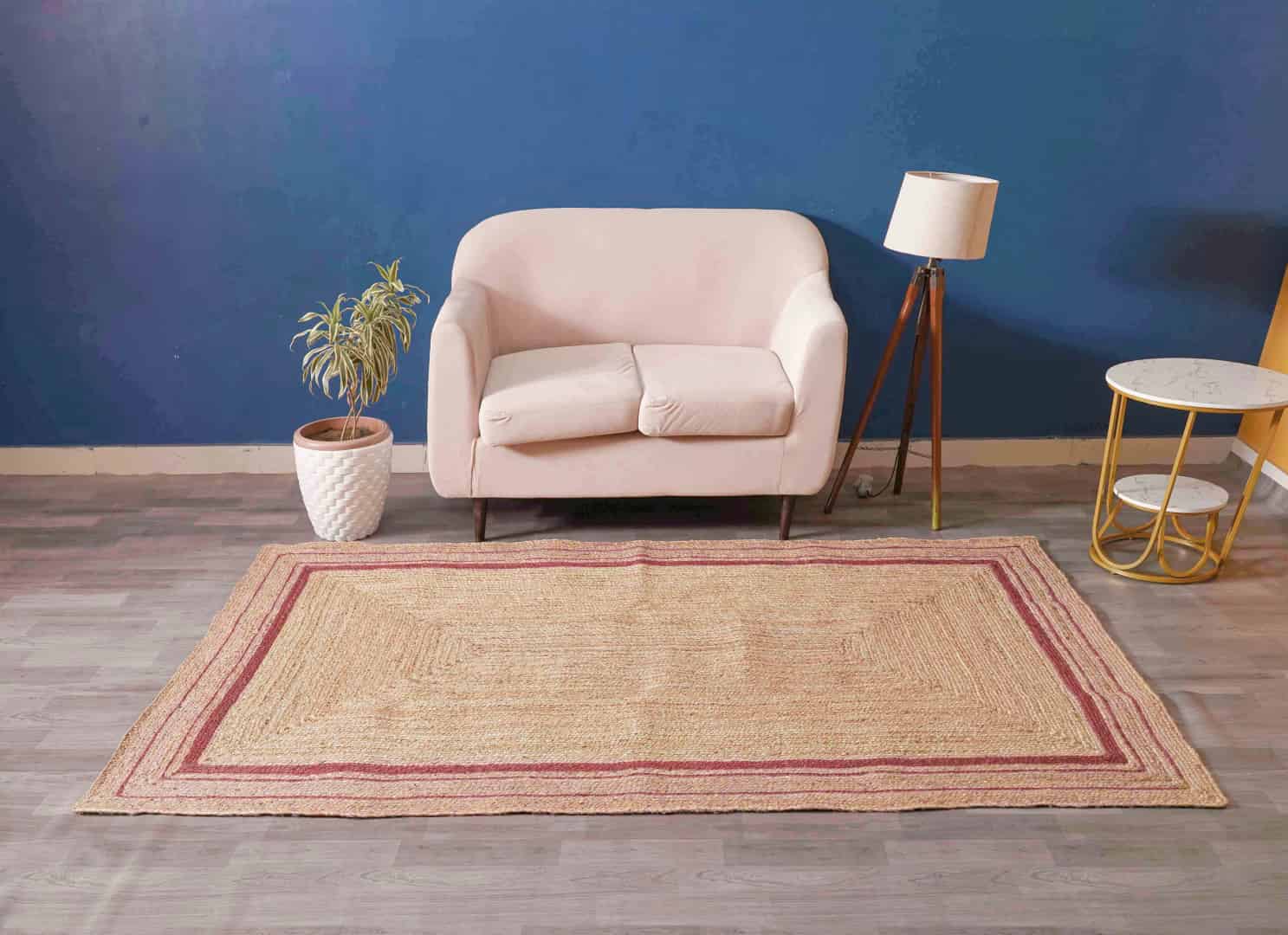 Large Area Hand Braided Bohemian Natural Jute Rug with Color Border - Image 2