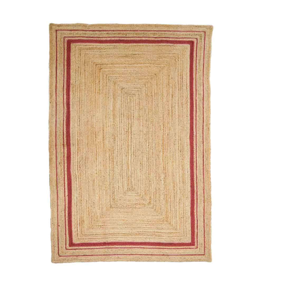 Large Area Hand Braided Bohemian Natural Jute Rug with Color Border - Image 1