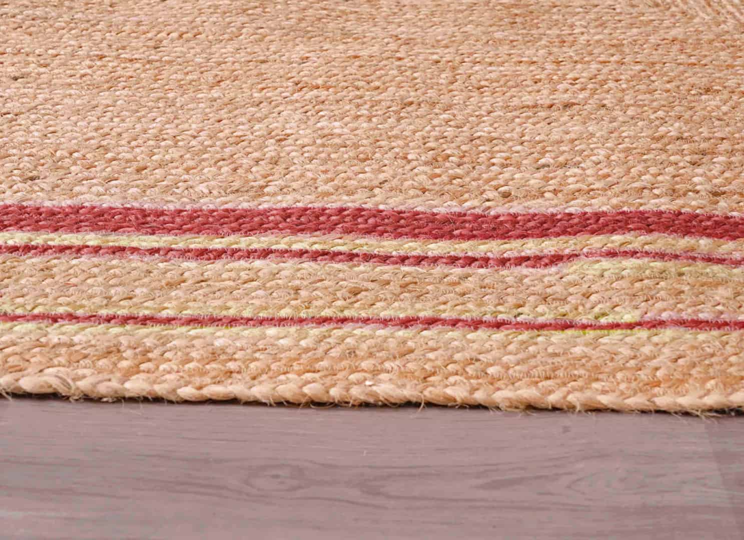 Large Area Hand Braided Bohemian Natural Jute Rug with Color Border - Image 9
