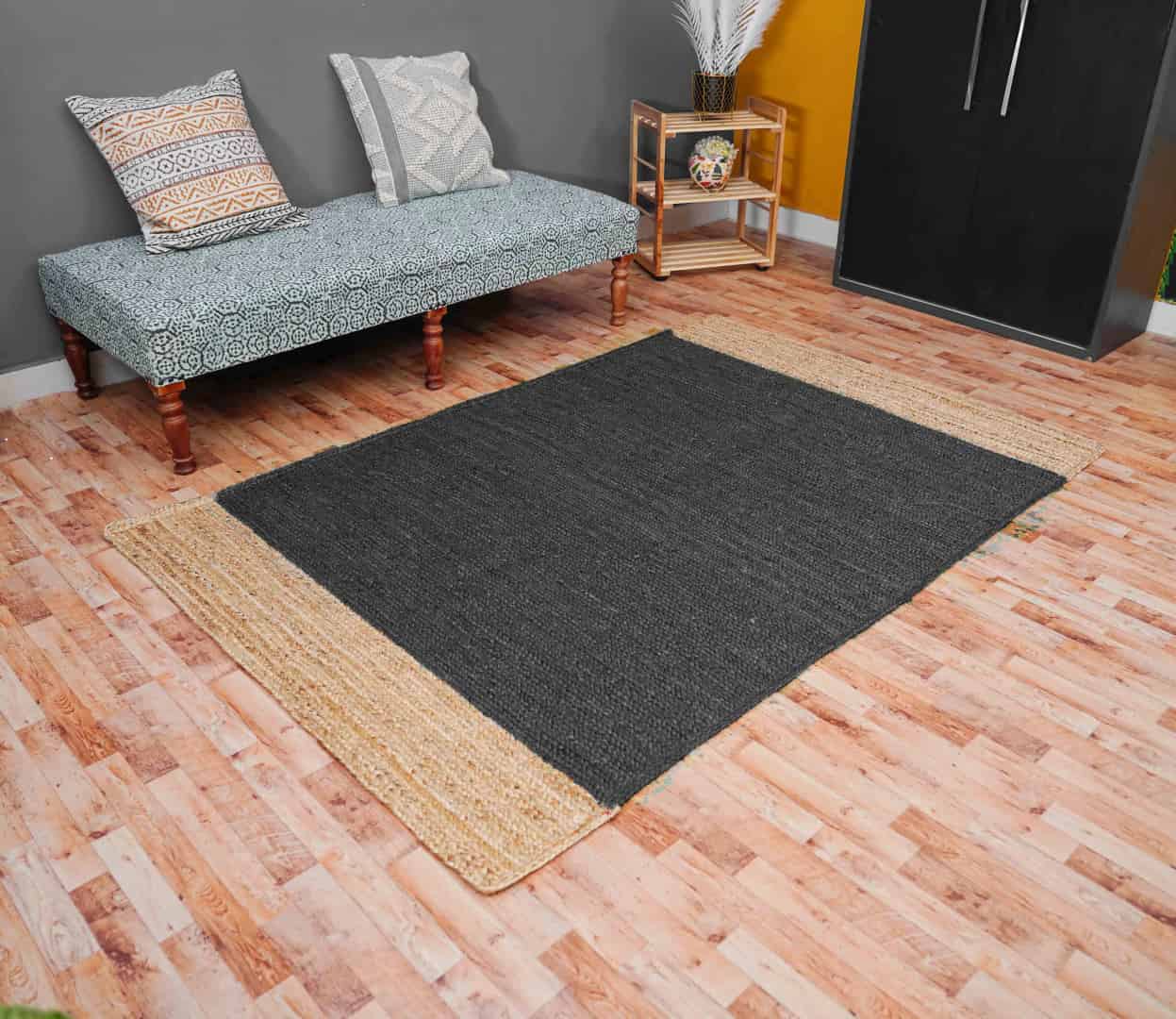 Color with Beige Border Handmade Braided Jute Rectangle Rug - Image 2