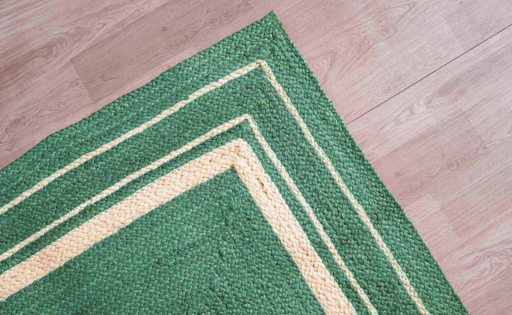 Traditional Indian Custom Color with White Triple Line Border Handmade Jute Braided Rectangle Rug - Image 9