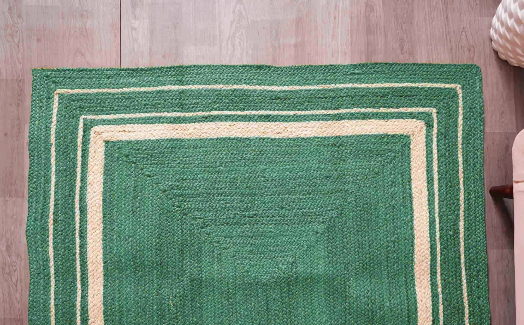 Traditional Indian Custom Color with White Triple Line Border Handmade Jute Braided Rectangle Rug - Image 4