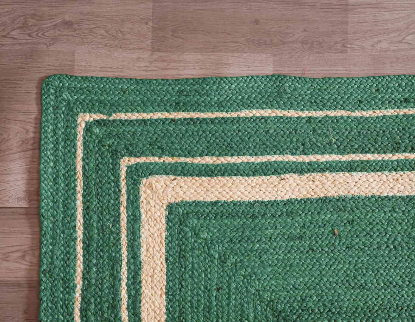 Traditional Indian Custom Color with White Triple Line Border Handmade Jute Braided Rectangle Rug - Image 5