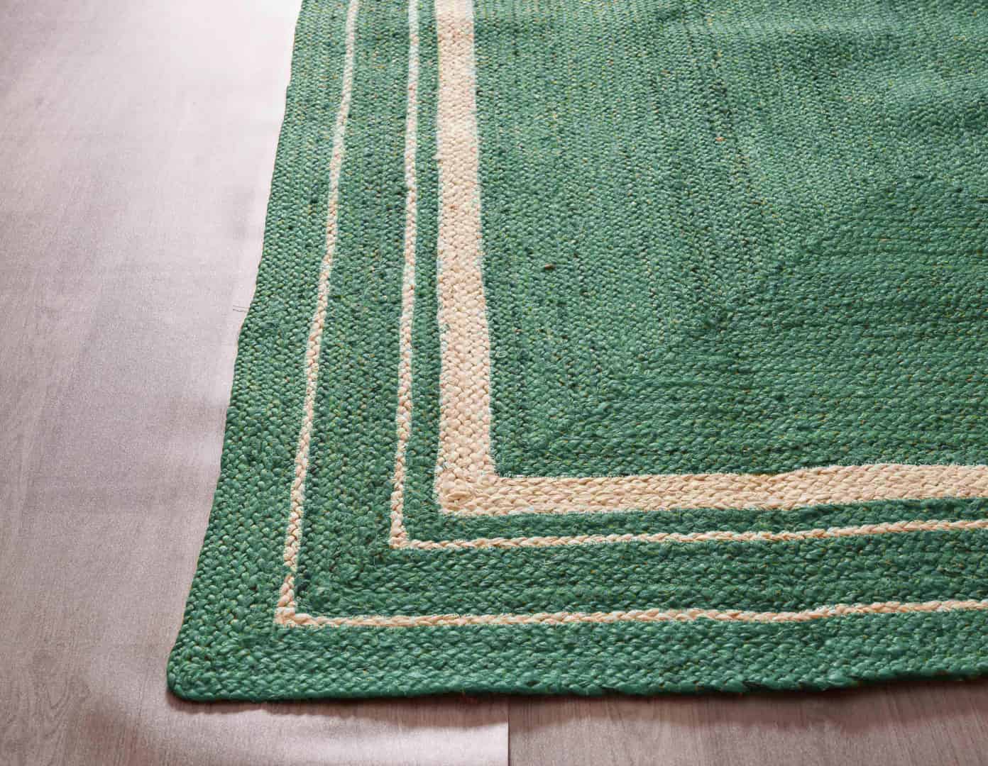 Traditional Indian Custom Color with White Triple Line Border Handmade Jute Braided Rectangle Rug - Image 6