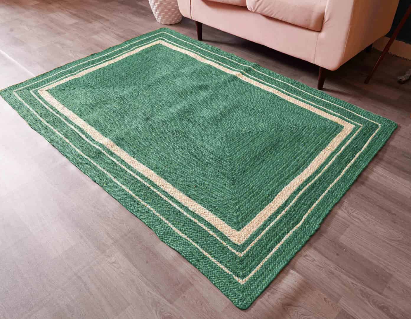 Traditional Indian Custom Color with White Triple Line Border Handmade Jute Braided Rectangle Rug - Image 3