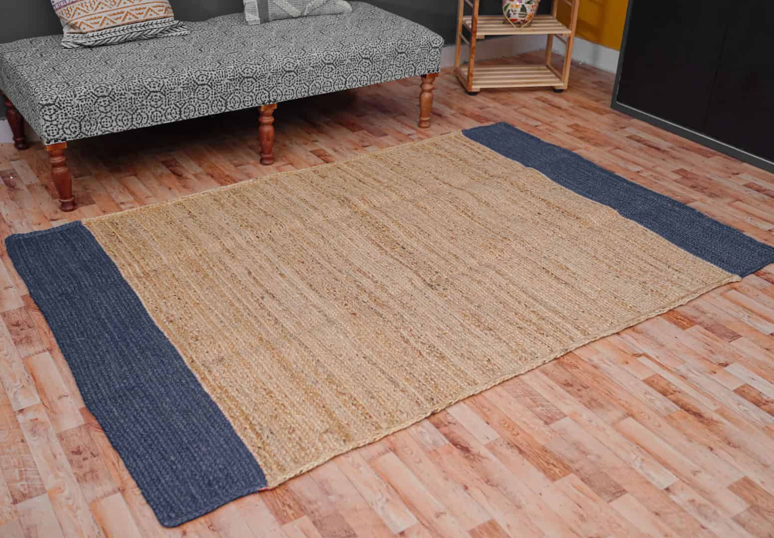 Hand Braided Rectangle Jute Rug Beige with Customized color Border - Image 3