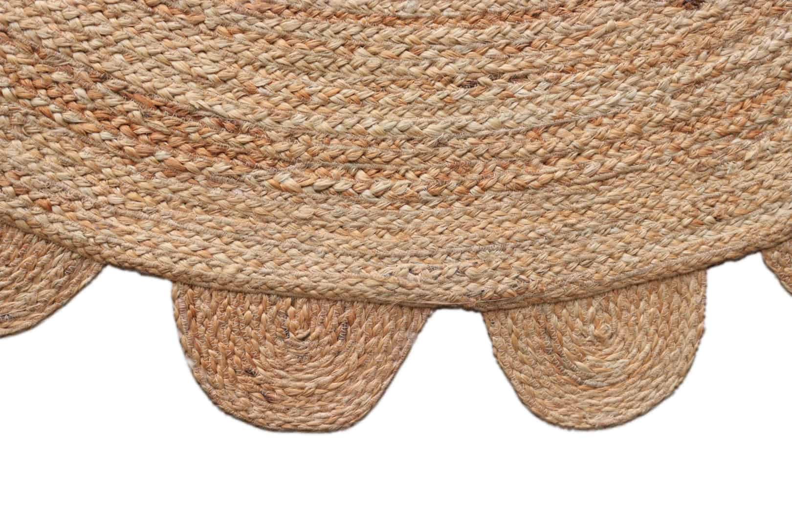 Natural Scalloped Hand Braided Round Jute Rug Home Decor Boho Rugs - Image 3