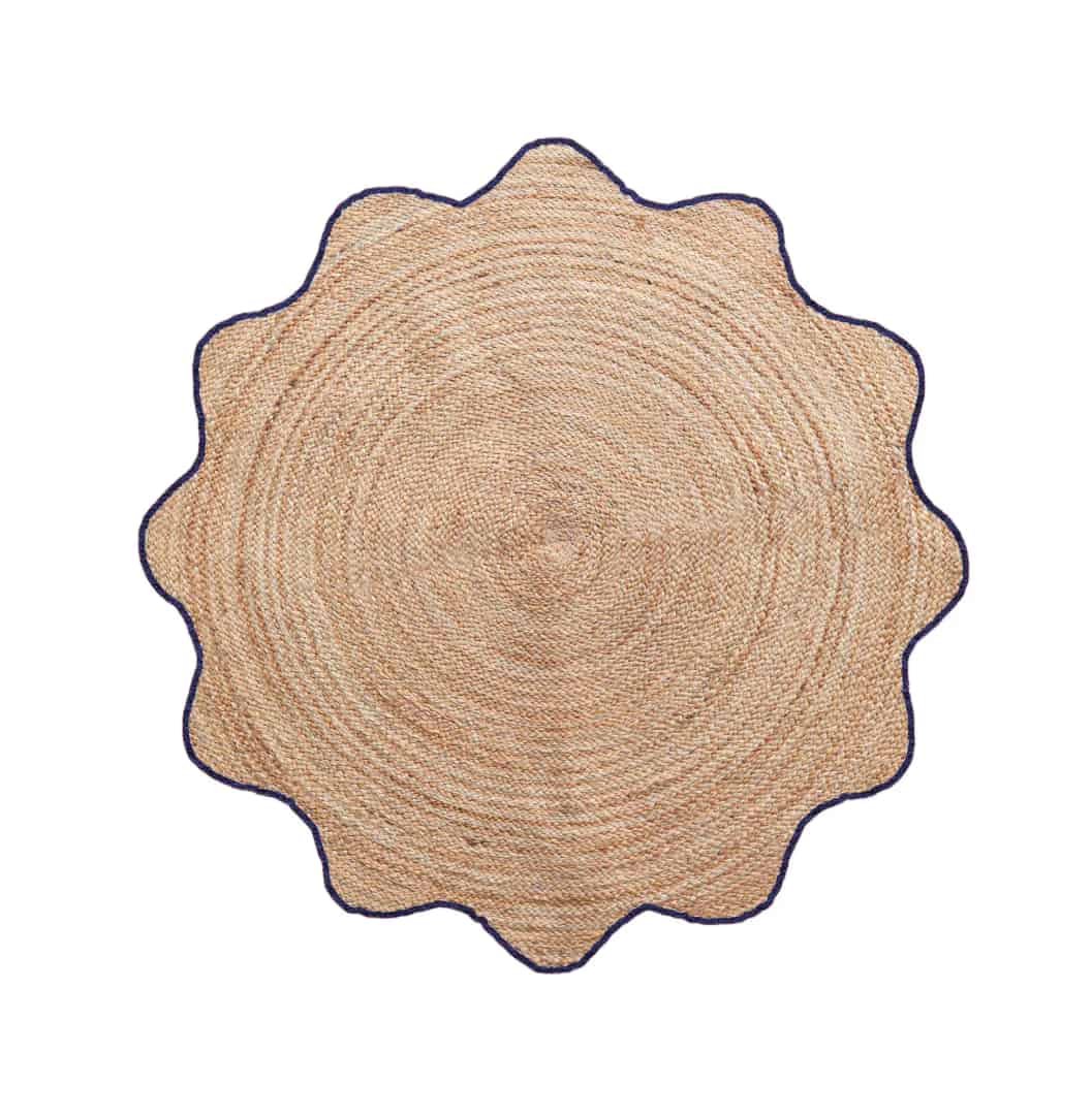 Beige with Custom Color Scallop Border Handmade Jute Braided Bohemian Round Rug - Image 1