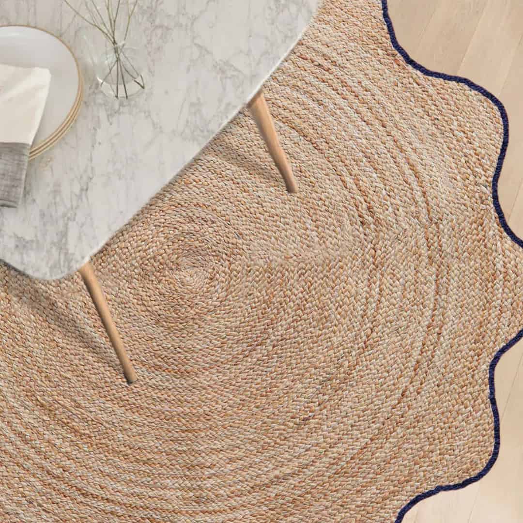 Beige with Custom Color Scallop Border Handmade Jute Braided Bohemian Round Rug - Image 3