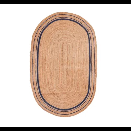 Hand Braided Natural Oval Jute Turkish Rug With Multicolor Border