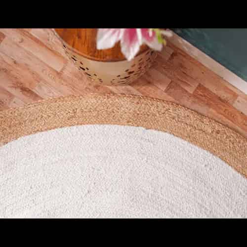 Handmade Braided Oval Jute Rug White with Beige Border - Image 4