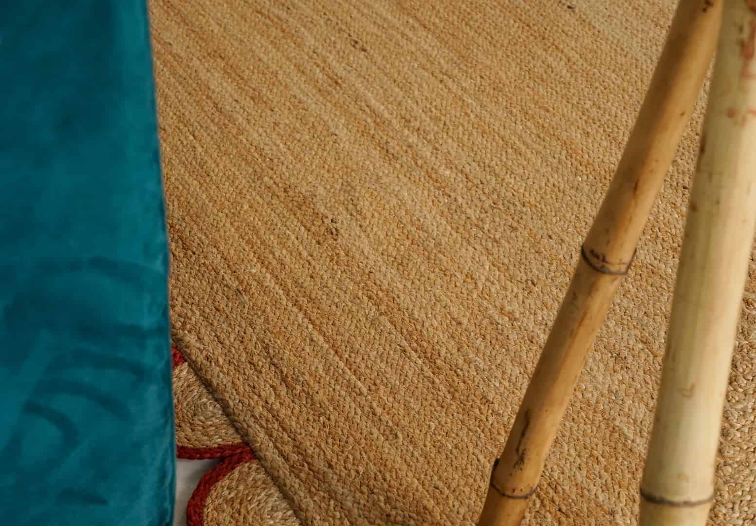 Hand Braided Rectangle Jute Rug Beige With Customized Color Scallop Border - Image 7