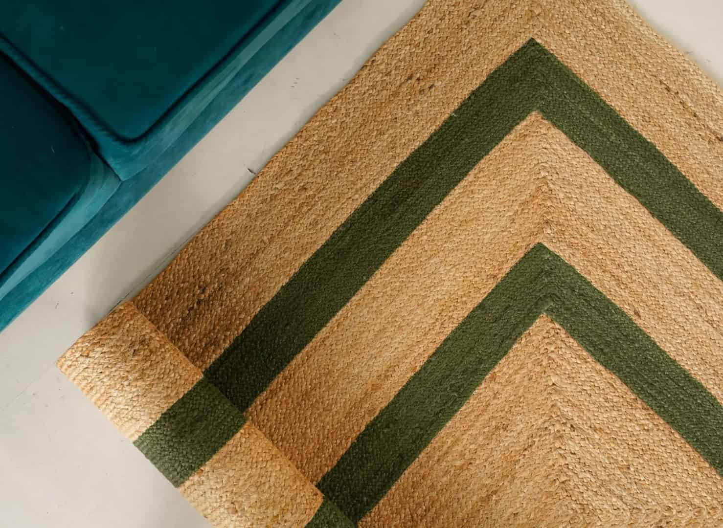 Indian Village Hand Braided Rectangle Jute Rug Beige With Double Line Customized Color Boder - Image 6