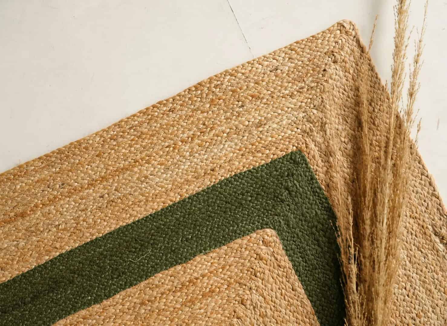 Indian Village Hand Braided Rectangle Jute Rug Beige With Double Line Customized Color Boder - Image 9