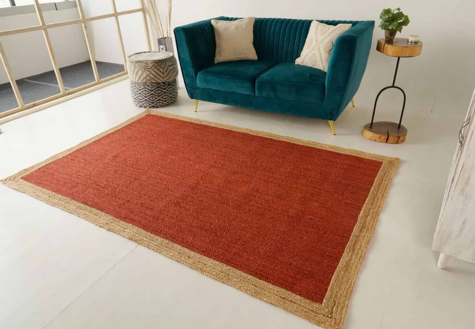 Eco- Friendly Hand Braided Rectangle Jute Rug Beige With Customize Color Border - Image 2
