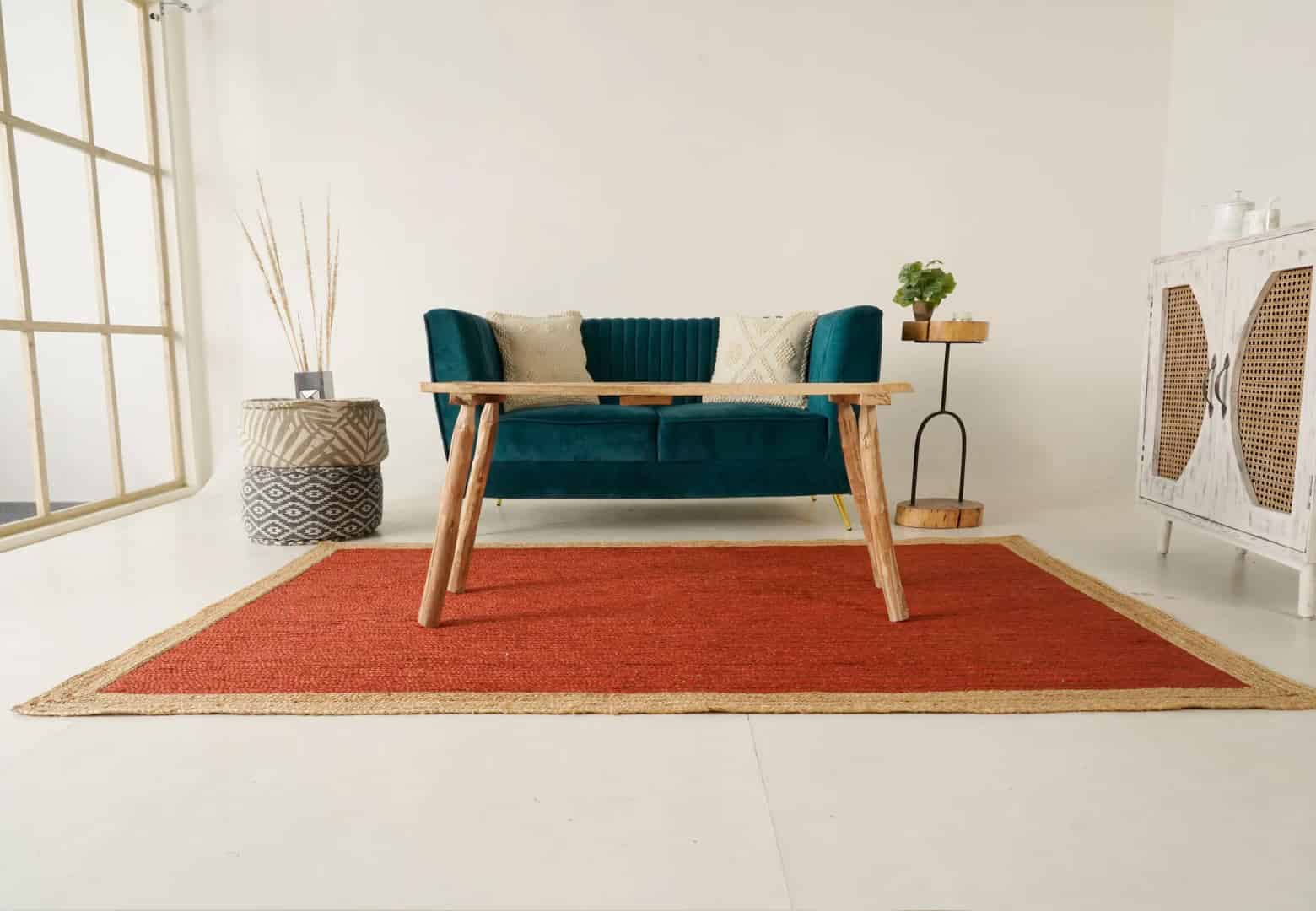 Eco- Friendly Hand Braided Rectangle Jute Rug Beige With Customize Color Border - Image 4