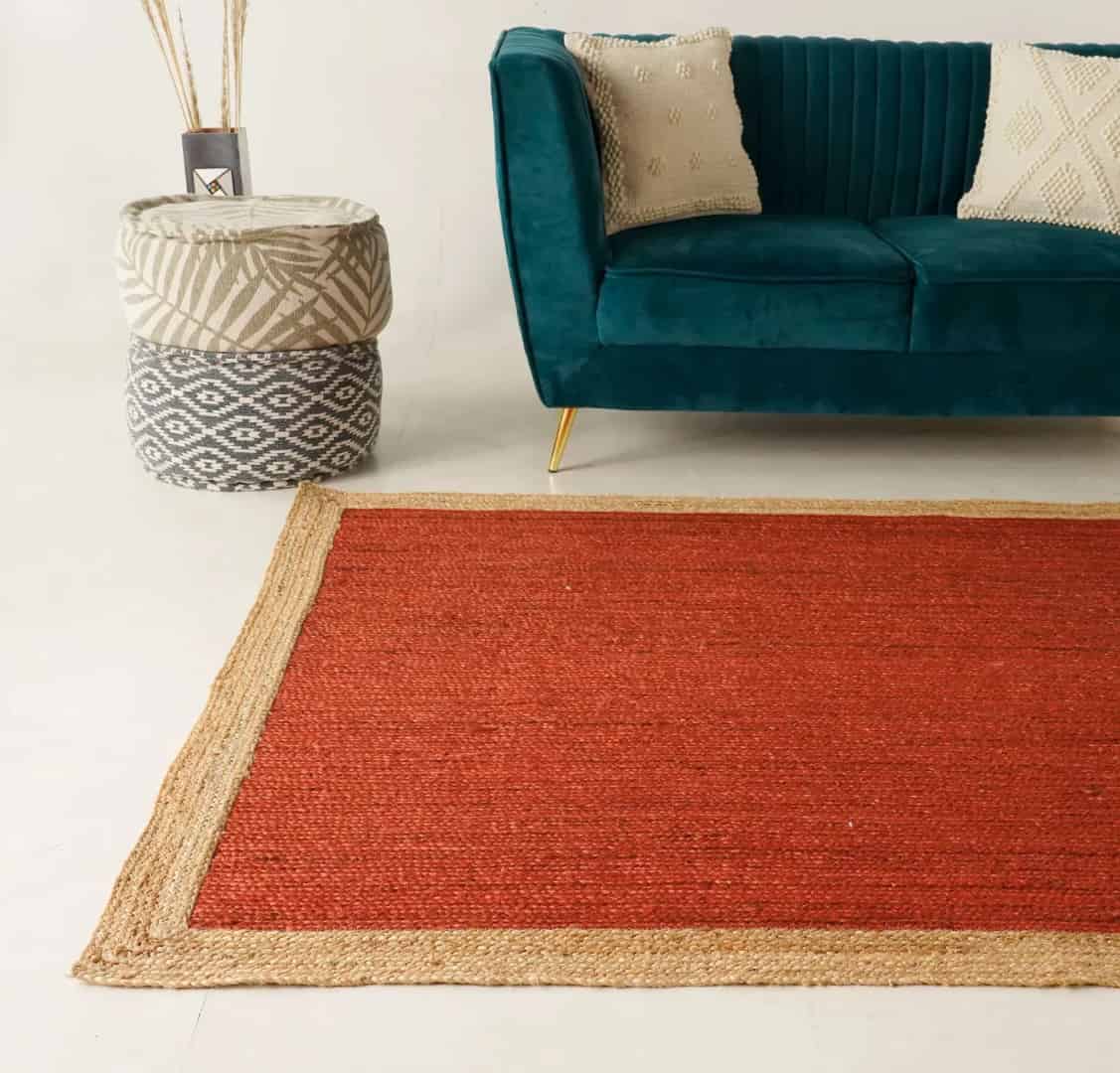 Eco- Friendly Hand Braided Rectangle Jute Rug Beige With Customize Color Border - Image 5