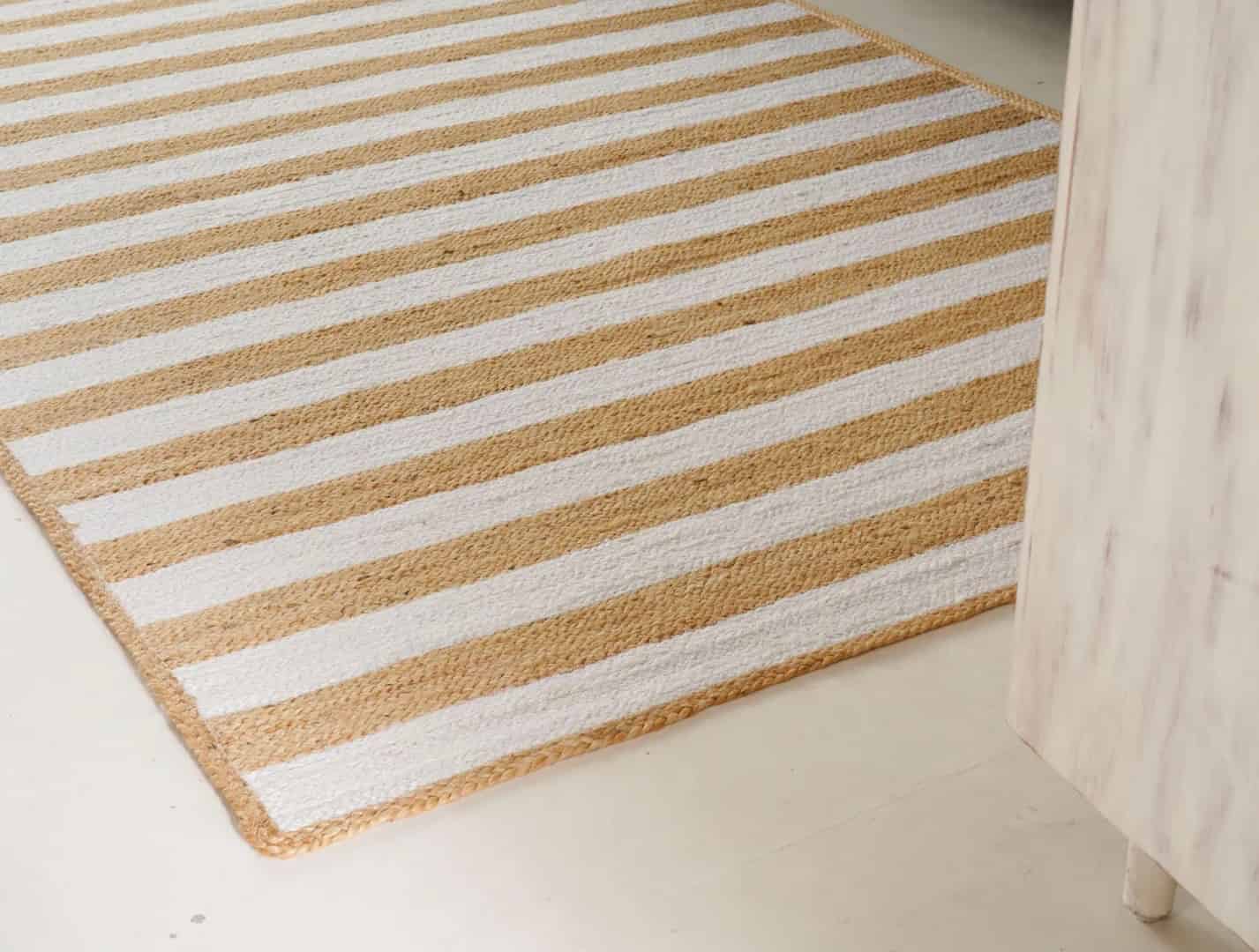 Traditional Indian Handmade Rectangle Jute Rug Beige with Customize Color Stripes Lines - Image 2