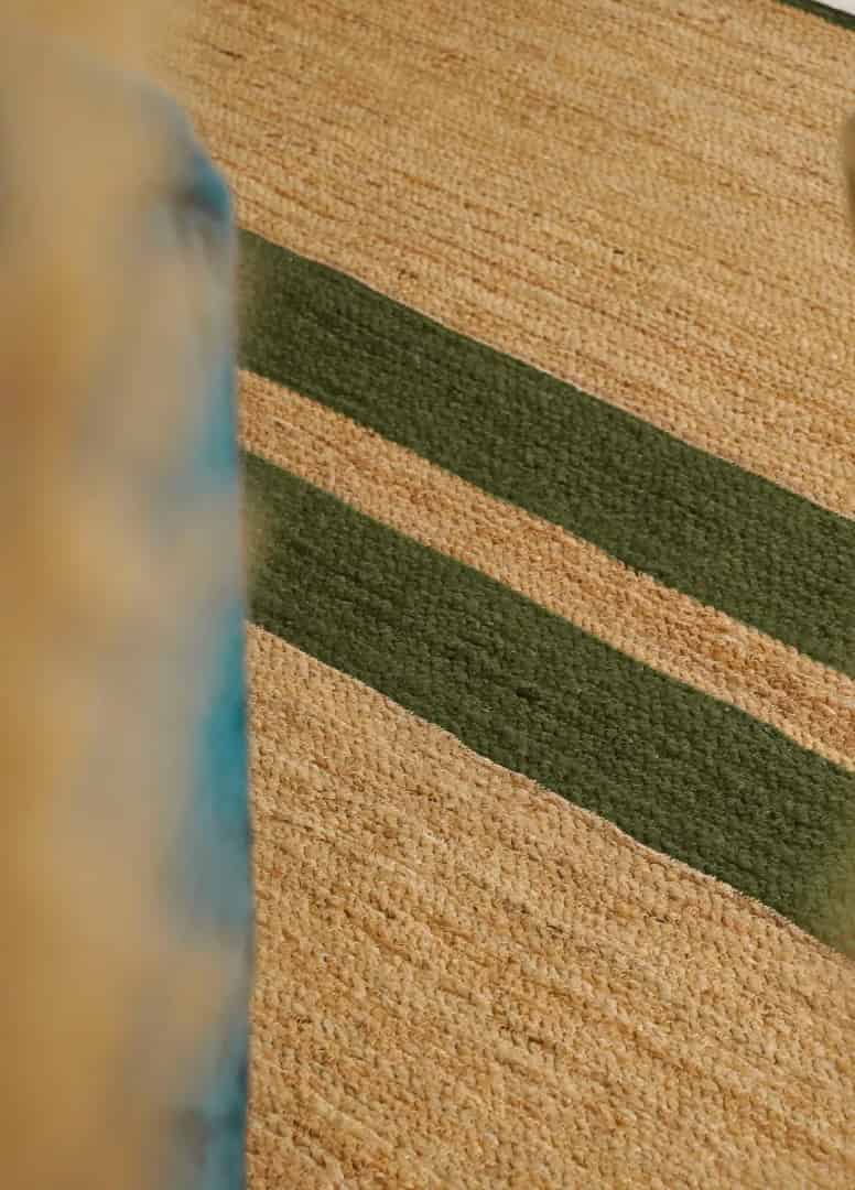 Eco-Friendly Hand Braided Rectangle Jute Rug Beige With Customized Color Stripes - Image 5