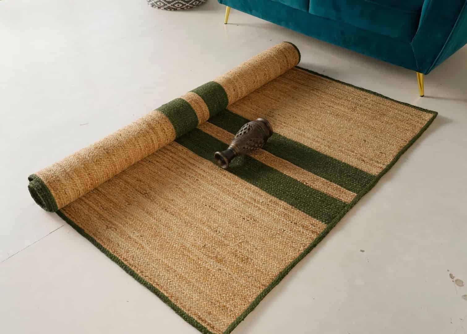 Eco-Friendly Hand Braided Rectangle Jute Rug Beige With Customized Color Stripes - Image 6