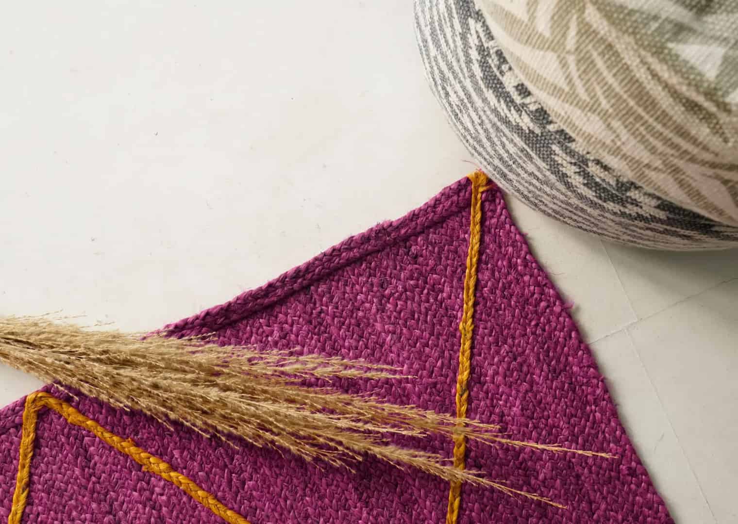 Hand Braided Rectangle Jute Rug Solid Color with Yellow Diamond Pattern - Image 8