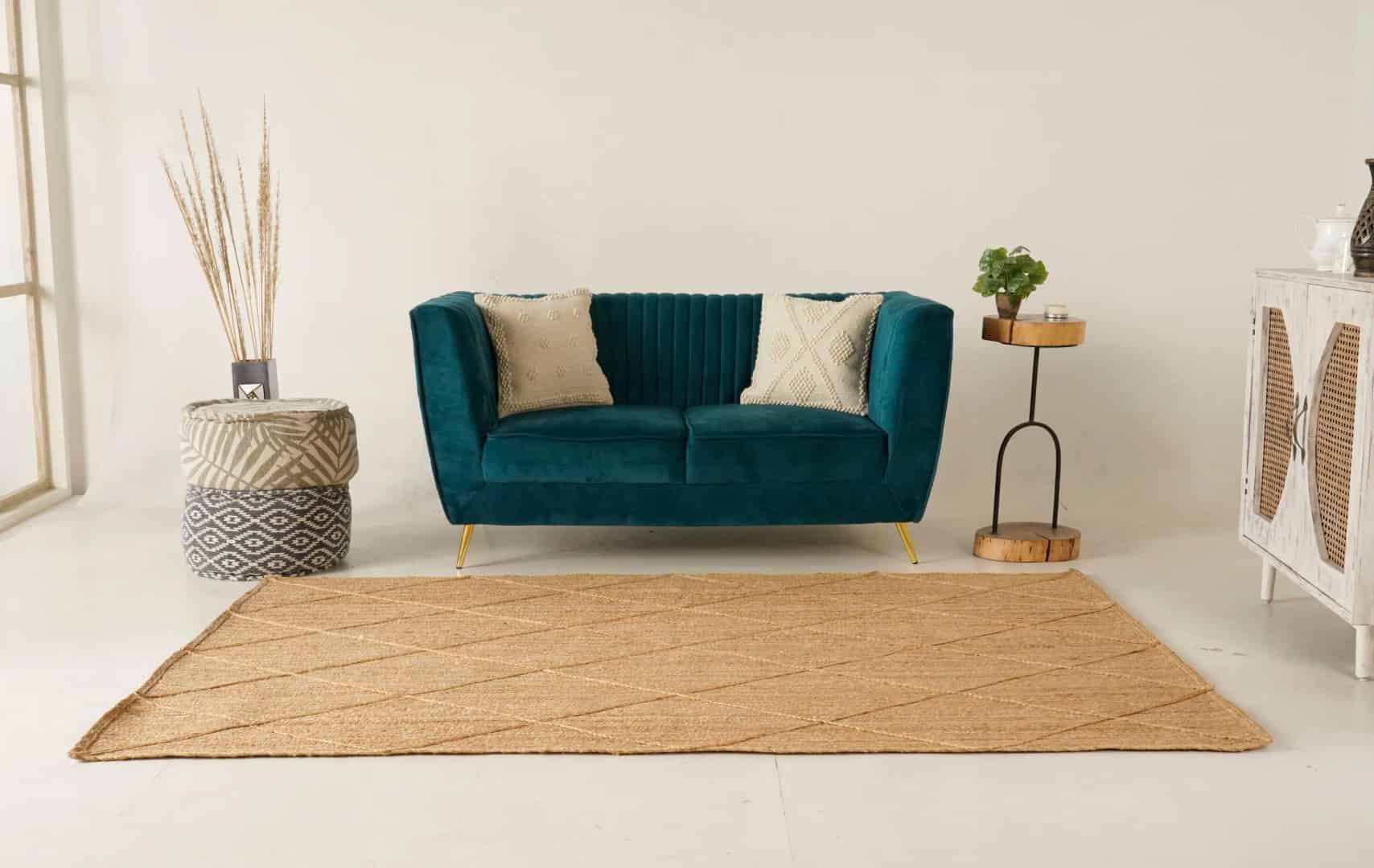 Hand Braided Natural Rectangle Jute Rug with Diamond Design - Image 3