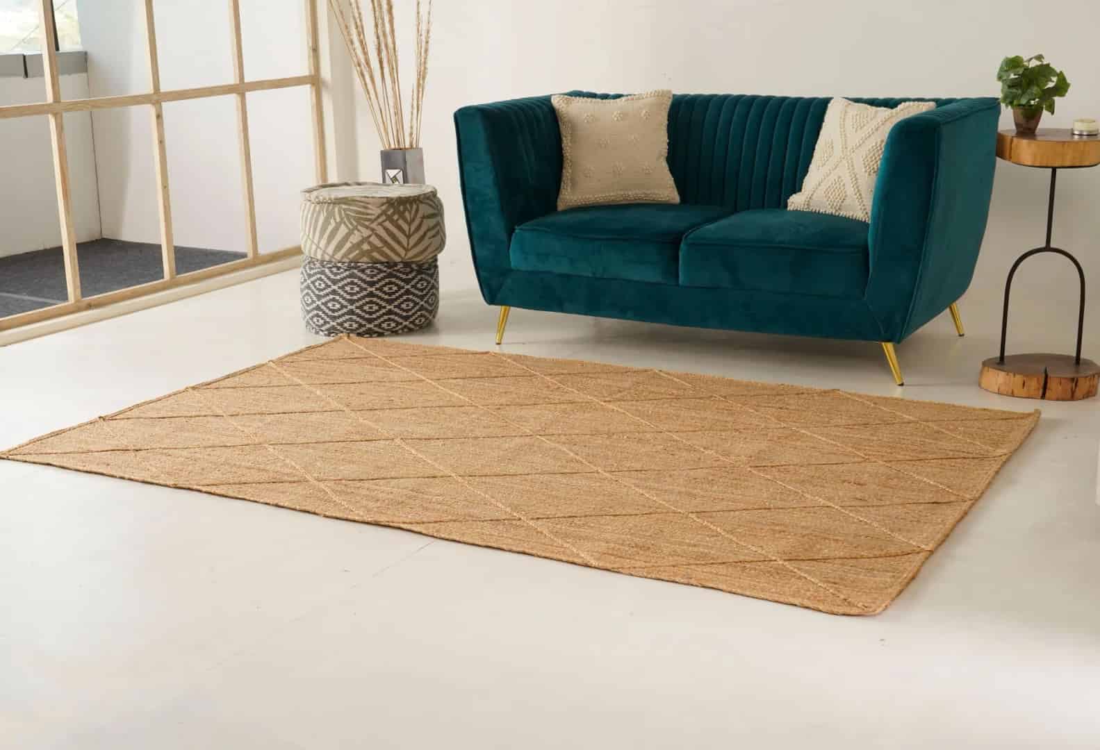 Hand Braided Natural Rectangle Jute Rug with Diamond Design - Image 4