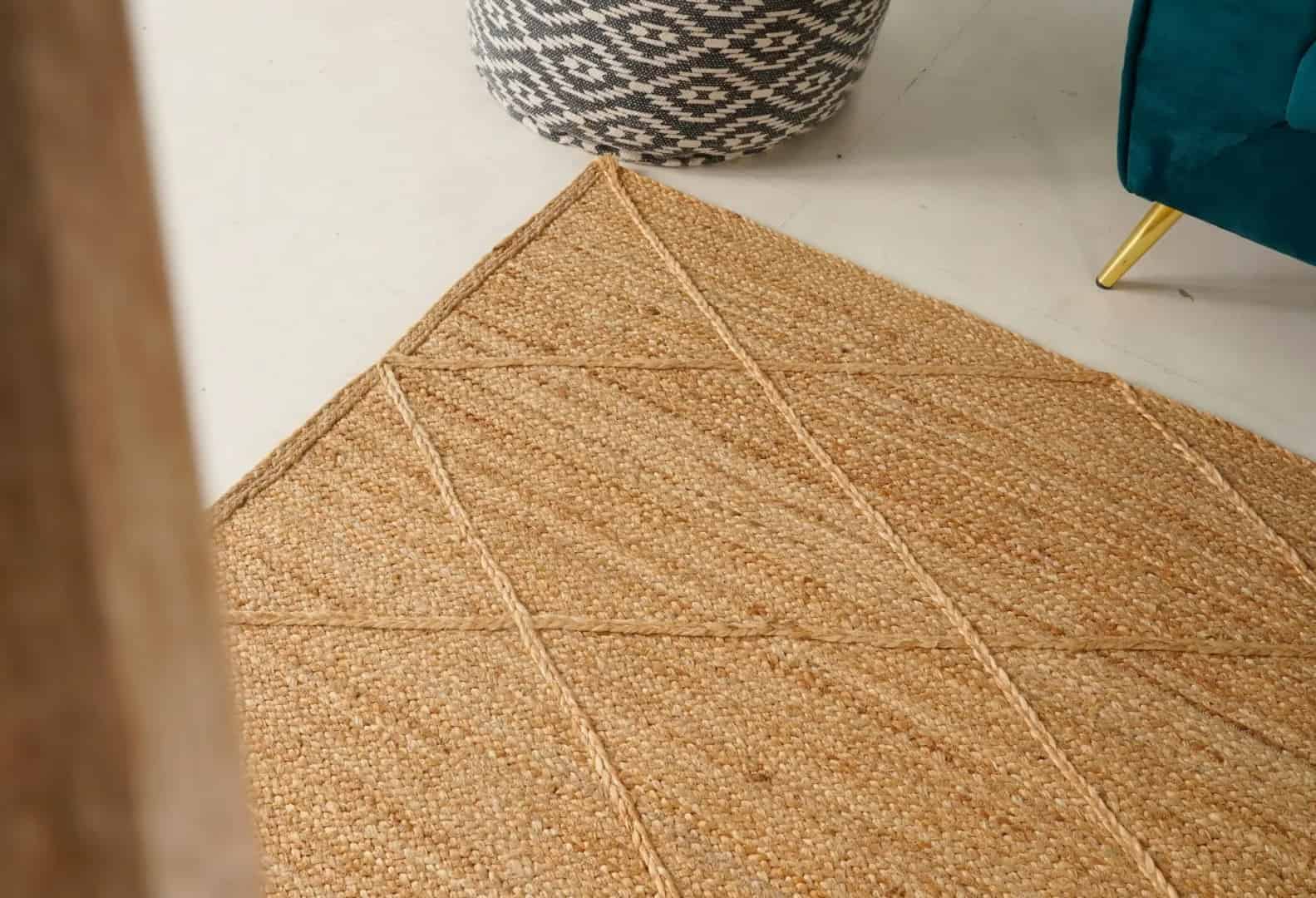 Hand Braided Natural Rectangle Jute Rug with Diamond Design - Image 7