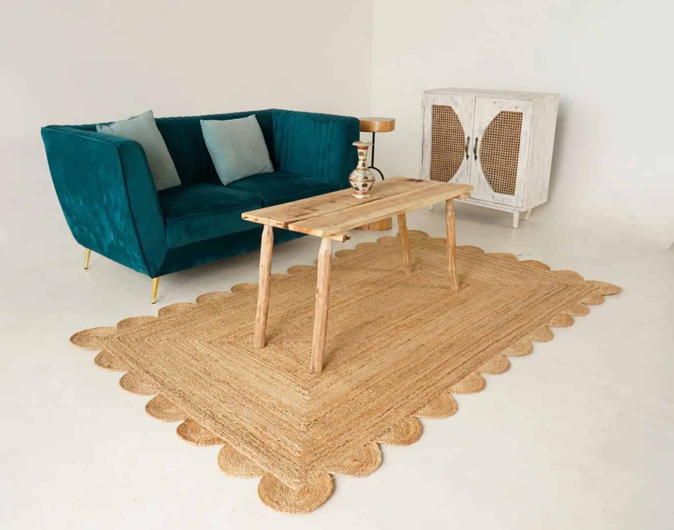 Hand Braided Natural Scalloped Rectangle Jute Rug - Image 2