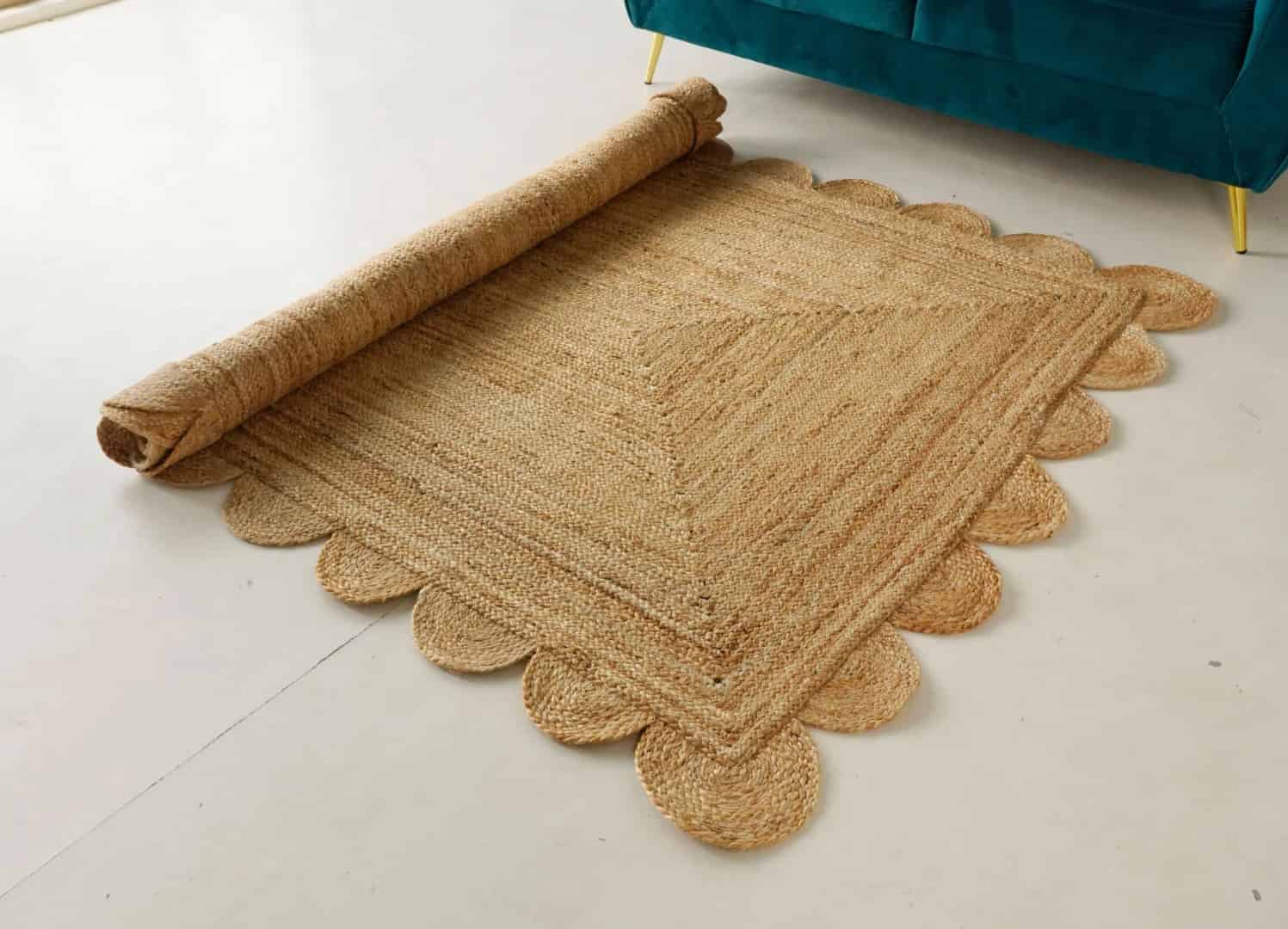Hand Braided Natural Scalloped Rectangle Jute Rug - Image 7