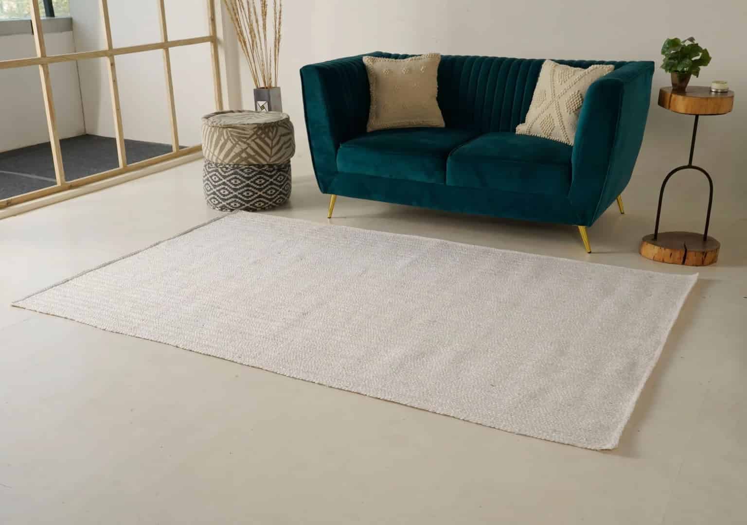 White Boho Handmade Braided Vintage Area solid Rectangle Jute Rug - Image 2