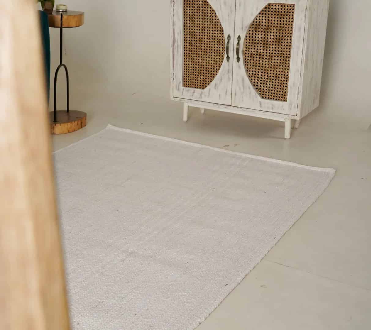 White Boho Handmade Braided Vintage Area solid Rectangle Jute Rug - Image 6