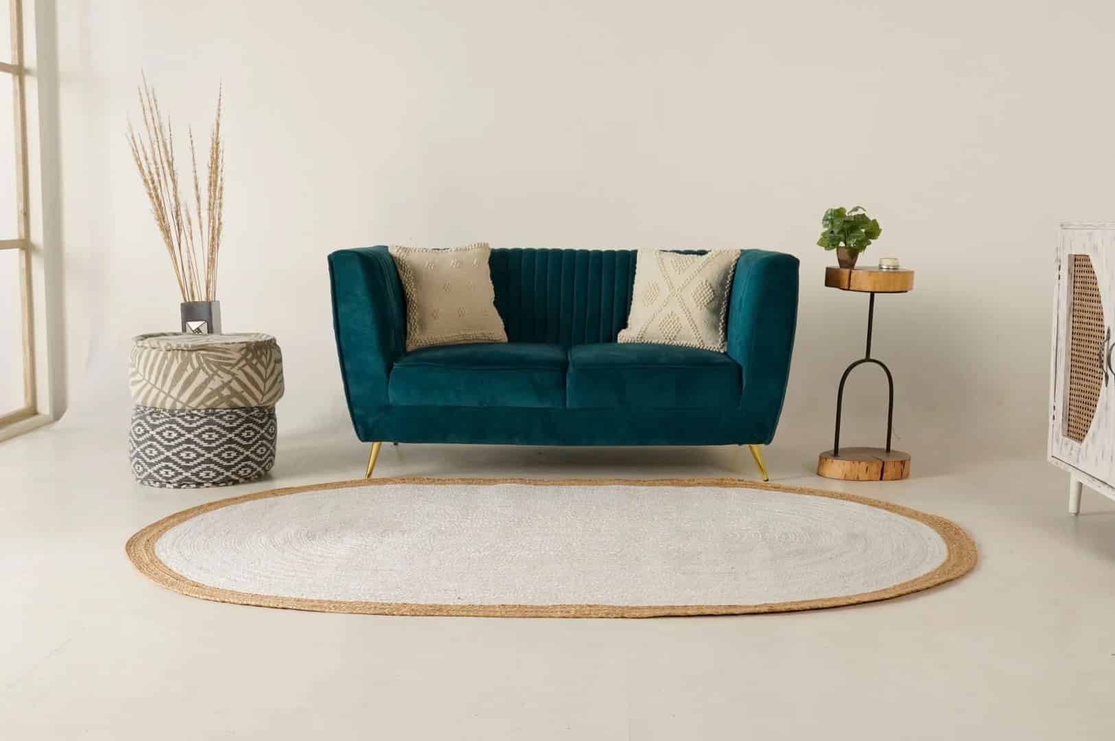 Indian Handmade Oval Jute Rug White Color with Beige Border - Image 2