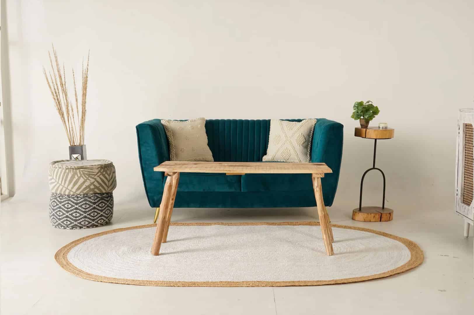 Indian Handmade Oval Jute Rug White Color with Beige Border - Image 4