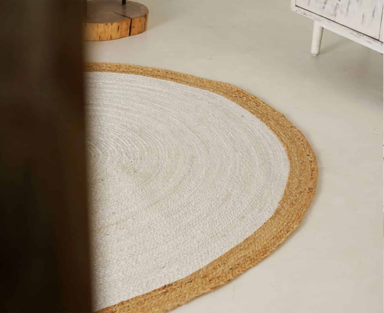 Indian Handmade Oval Jute Rug White Color with Beige Border - Image 5
