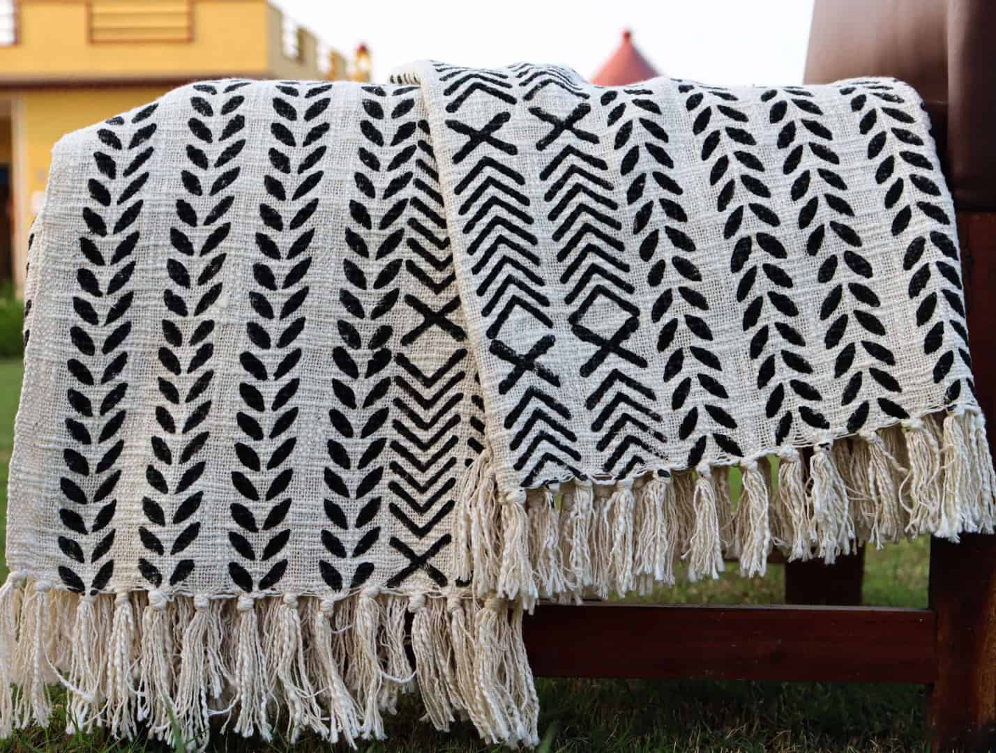 Indian Handmade Throw Blanket Bohemian Cloth Bed Cover With Tassels Hand-Loomed Block Print Cotton Sofa Throw Soft Cotton Throws Vintage Home Decor Throws - Image 3